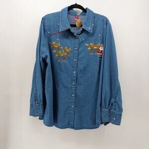 Ugly Christmas Long Sleeve Blouse Women's Reindeer Santa 3X